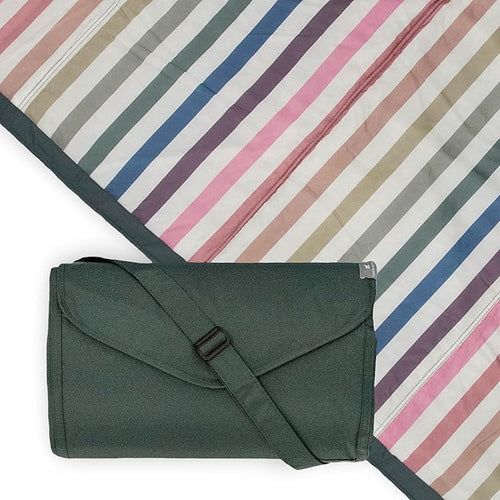 Little Unicorn 5'x7' Outdoor Family Picnic & Beach Blanket | Durable & Water-Resistant Fabric | Compact Fold & Easily Wipes Clean | Zipper Pocket (Chroma Rugby Stripe)