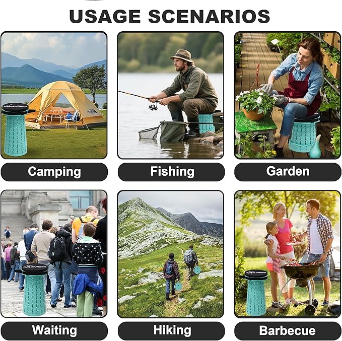 ALEVMOOM Upgraded Collapsible Stool with Cushion,600LBS Max Weight,18.1" Height Adjustable,Sturdy Portable Telescoping Stool,Folding Camping Stool for Outdoor Hiking Travel