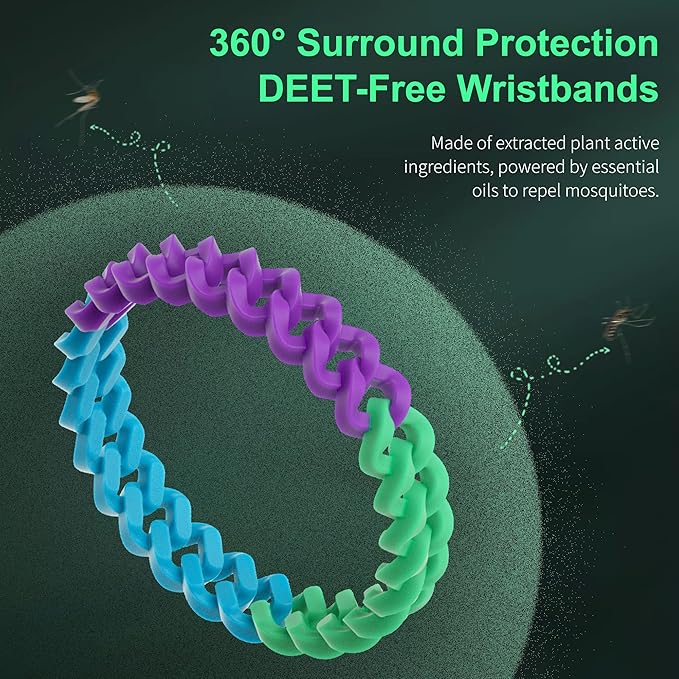 6 Pack Mosquito Repellent Bracelets for Adults and Kids, DEET-Free Insect & Bug Repellent Bands, Individually Wrapped Repellent Wristbands for Outdoor Camping Traveling