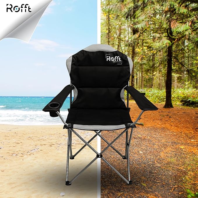 Camping Folding Chairs | Heavy Duty | Supports 250 LBS | Steel Frame | Collapsible with Cup Holder | High Back | 21" D x 36" W x 42" H
