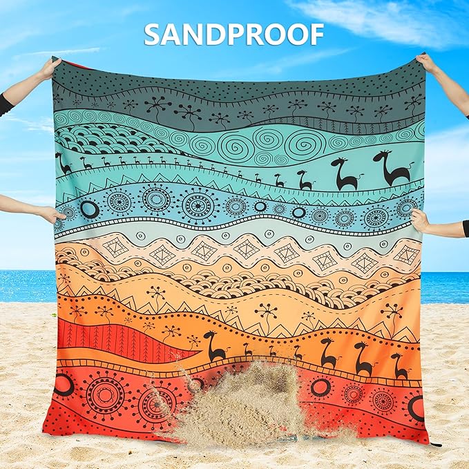 Beach Blanket Waterproof Sandproof Beach Mat 79" X 83" /10'x9' for 2-8 Adults Quick Drying Outdoor Picnic Mat Beach Accessories for Travel, Camping, Hiking
