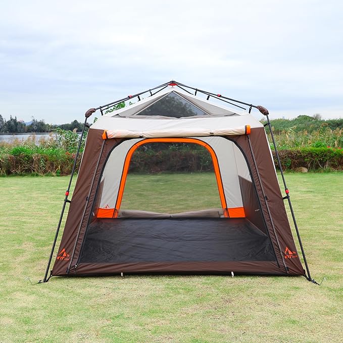KTT Large Tent 6-12 Person,Family Cabin Tents,Straight Wall,3 Doors and 3 Windows with Mesh,Waterproof,Big Tent for Outdoor,Picnic,Camping,Family,Friends Gathering.