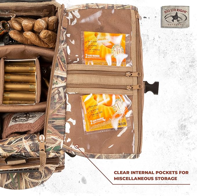 Rig'Em Right Waterfowl Standard Shell Shocker Duck Hunting Blind Bag with Sunglasses Case, Drink Holder, Ammo Compartment and More