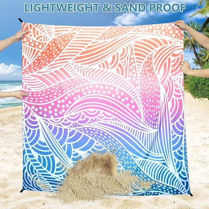 Beach Blanket Waterproof Sandproof Beach Mat 79" X 83" /10'x9'for 2-8 Adults Quick Drying Outdoor Picnic Mat Beach Accessories for Travel, Camping, Hiking