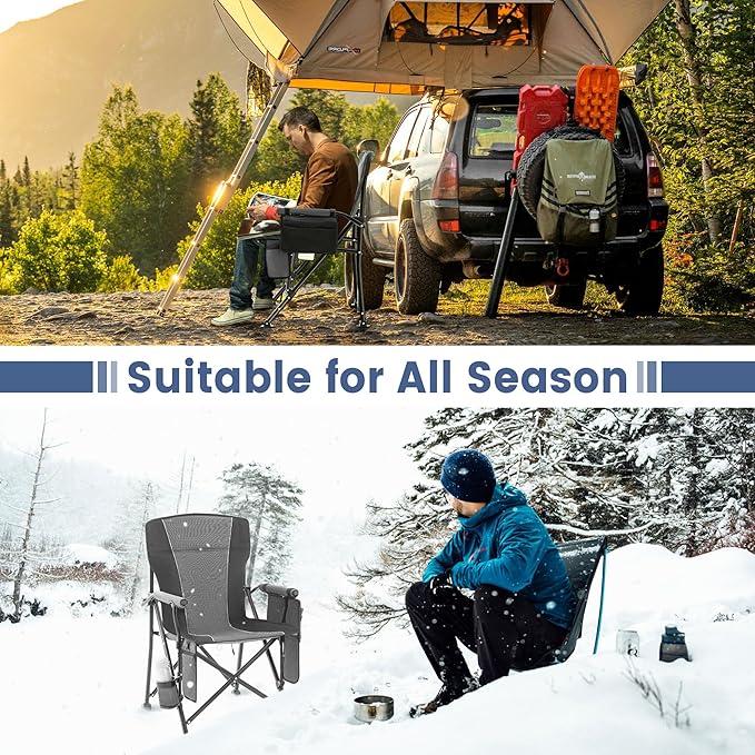 Lamberia Heated Camping Chairs for Adults, Camping Chairs, Portable Heated Chairs for Outdoor, Folding Chairs,Heavy Duty Lawn Chairs for Adults, with Cup Holder,Battery Not Included,Grey