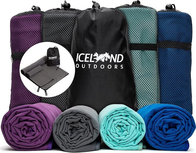 Gym Towels for Showering Quick Dry Microfiber Fast Drying Lightweight for Travel Swim Camp Beach Sports Backpacking Hiking (2 Pack) 1 Large Full Body Towel & 1 Small Hand Towel