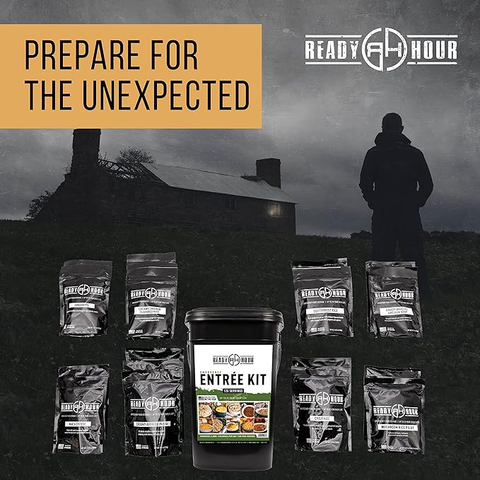 Ready Hour, Emergency Meal Entrées, Real Non-Perishable Meals, 25-Year Shelf Life, Portable Flood-Safe Container, 120 Servings