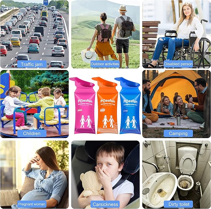 Disposable Urinal Bag, 2024 Upgraded 900ML Emergency Urine Bag, Pee Bags for Travel, Urinals Portable for Car, Universal Urinal Bag for Men, Women and Children, Essential for Outdoor Travel