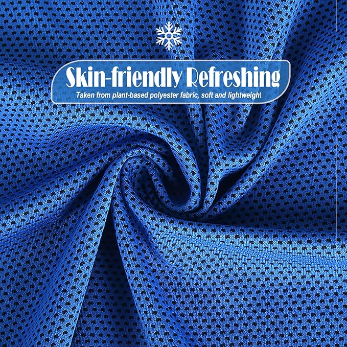 10 Pack Cooling Towels Bulk Microfiber Ice Towel Quick Dry Breathable Chilly Sweat Towel Stay Cool Towel for Neck Face Yoga Gym Workout Running Beach with Carabin Bag, 40x12'', Dark Blue