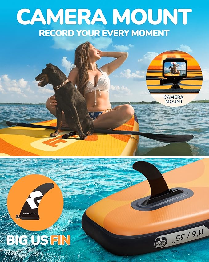 11'6×35" Super Wide Inflatable Stand Up Paddle Board, Ultra Stable Wide SUP for 2+1 People/Family/Big Size, 100L Backpack, All-Round Sup Board, US Big Fin