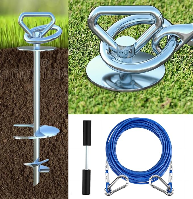 Dog Tie Out Cable and Stake,with 30FT Heavy Duty Cable,Dog Stake Allows Dogs Up to 200 lbs, Dog Stakes for Outside Beach,Camping, Yard, 360° Swivel Dog Anchor…