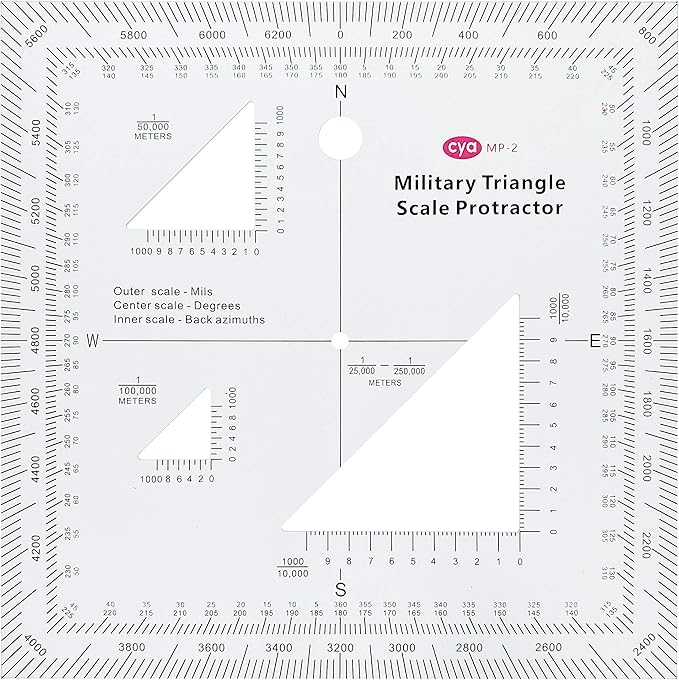 1.2mm Transparent Plastic Military UTM/MGRS Coordinate Scale Map Reading and Land Navigation Topographical Map Scale, Protractor and Grid Coordinate Reader