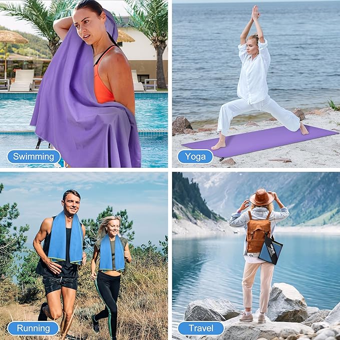 HiiPeak Quick Dry Towel - 2 Pack Microfiber Towels - Travel Towel Super Absorbent & Lightweight for Camping, Beach, Sports, Gym, Backpacking, Hiking and Yoga (LightBlue & Violet, 32 * 16" 2pcs