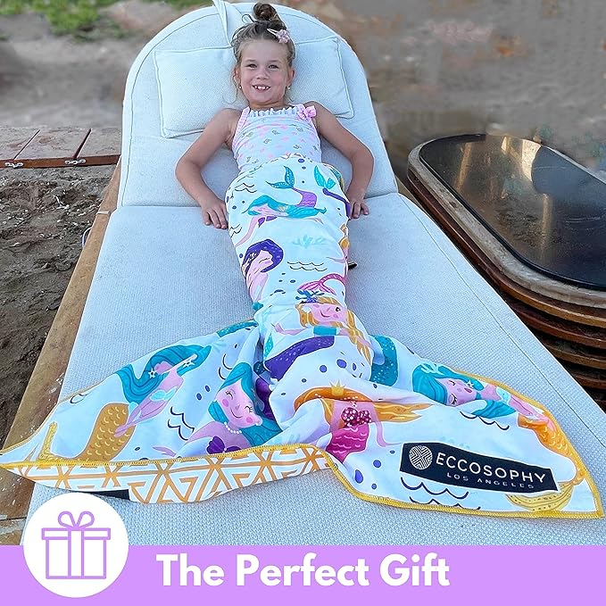 ECCOSOPHY Microfiber Kids Beach Towels & Pouch 60"x30" for Girls & Boys - Quick Dry Pool Towels - Sand Free Beach Blanket for Travel - Camping - Vacation - Toallas Playas