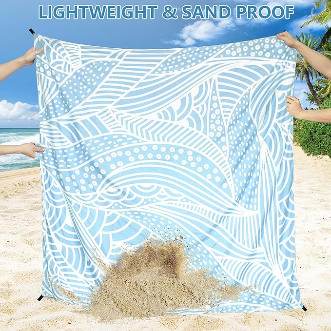 Beach Blanket, Sandproof Beach Mat, Waterproof Quick Drying Lightweight Outdoor Aztec Picnic Mat 79" X 83" for 2-4 Adults with Pocket for Travel, Camping, Hiking
