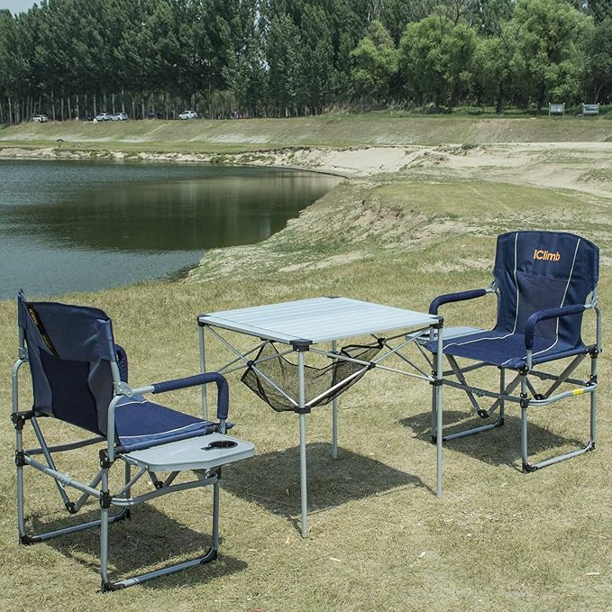 iClimb Heavy Duty Compact Camping Folding Mesh Chair with Side Table and Handle