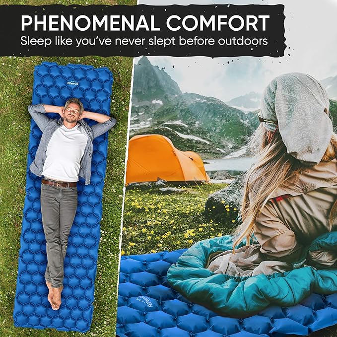 POWERLIX Camping Sleeping Pad - Ultralight Inflatable Camping Mattress Sleeping Mat for Backpacking, Hiking, Compact Lightweight Sleeping Pad for Camping, Inflation Bag/Repair Kit Included