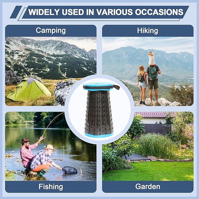ALEVMOOM 2025 Upgraded XXL 19.7" Collapsible Stool with Cushion, 1000lbs Max Weight Heavy Duty Portable Telescoping Stool, Retractable Seat Folding Chair for Camping Fishing Hiking(Blue-XXL)