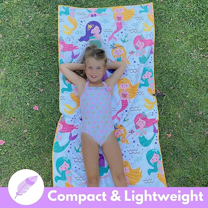 ECCOSOPHY Microfiber Kids Beach Towels & Pouch 60"x30" for Girls & Boys - Quick Dry Pool Towels - Sand Free Beach Blanket for Travel - Camping - Vacation - Toallas Playas