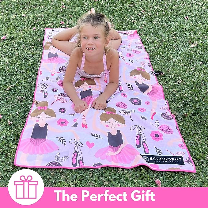 ECCOSOPHY Microfiber Kids Beach Towels & Pouch 60"x30" for Girls & Boys - Quick Dry Pool Towels - Sand Free Beach Blanket for Travel - Camping - Vacation - Toallas Playas