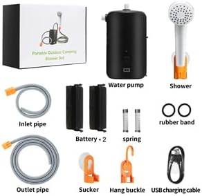 portable outdoor shower,4400mA detachable battery,USB charging, LED lighting,battery campsite shower,self suction water pump,suitable for hiking/backpacking,camping,travel,beach,pets,watering