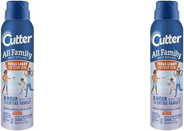 Cutter All Family Insect Repellent, 4 Ounces, [DEET-Free] Alternative Lightweight Aerosol Spray Repels Mosquitoes and Ticks for Up to 8 Hours of Complete Protection for The Entire Family (Pack of 2)