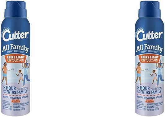 Cutter All Family Insect Repellent, 4 Ounces, [DEET-Free] Alternative Lightweight Aerosol Spray Repels Mosquitoes and Ticks for Up to 8 Hours of Complete Protection for The Entire Family (Pack of 2)