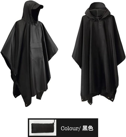 Hooded Rain Poncho Waterproof Raincoat Jacket for Men Women Adults, Military Poncho for Outdoor Activities Camping Fishing
