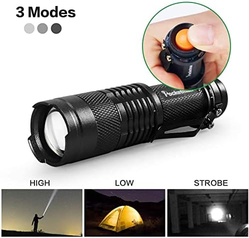 MODOAO 3 Modes LED Flashlight Torch Tactical Lamp Mini Light for Camping Hiking Emergency (Black)