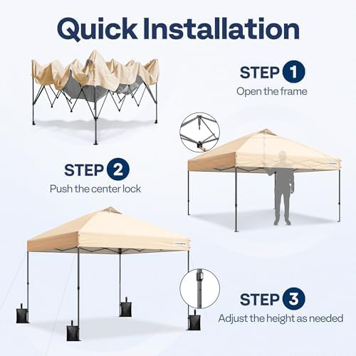 VIVOHOME 8x8ft Pop Up Canopy Tent One Push Setup Outdoor Portable Shelter Tent Heavy Duty with Wheel Carry Bag and 4 Sandbags, Beige