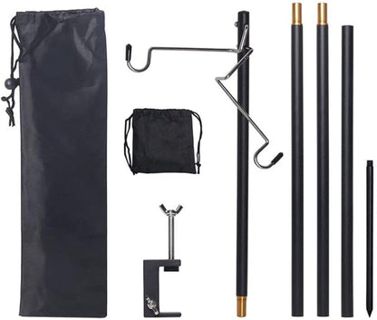 Outdoor Camping Hiking Lamp Post Pole Foldable Portable Fishing Light Lantern Fixing Stand Aluminum Alloy for Ground Table 2 in1