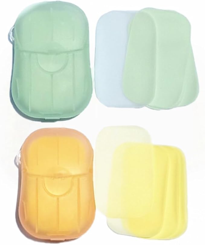 100Pcs Blue Portable Soap Sheets, Mini Portable Travel Soap Paper Sheets Disposable Water Soluble Hand Washing Bath Scented Paper Soap Camping Hiking and Shampoo for Outdoor(Green&Yellow)
