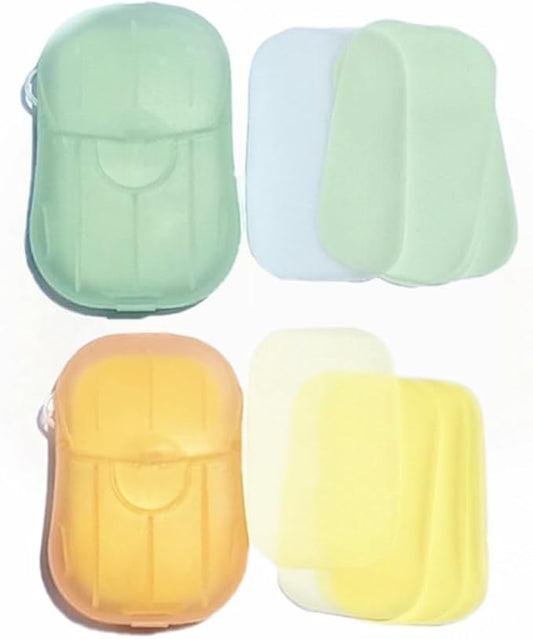 100Pcs Blue Portable Soap Sheets, Mini Portable Travel Soap Paper Sheets Disposable Water Soluble Hand Washing Bath Scented Paper Soap Camping Hiking and Shampoo for Outdoor(Green&Yellow)