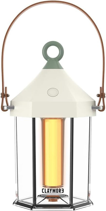 CLAYMORE Cabin Lamp (Ivory) - Aesthetic Portable Lantern for Outdoor Glamping, Camping, Events, Parties & Tents. USB-C Charging, Power Bank Function, Up to 55 Hours Battery Life, 3 Light Modes.