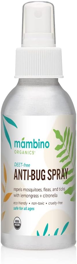 Anti-Bug Spray DEET-Free – Organic, All-Natural Bug Spray Travel Size Made with Nourishing Essential Oils – Bug Repellent for Babies, Kids, Adults, Camping, & More by Mambino Organics, 2.7 Oz