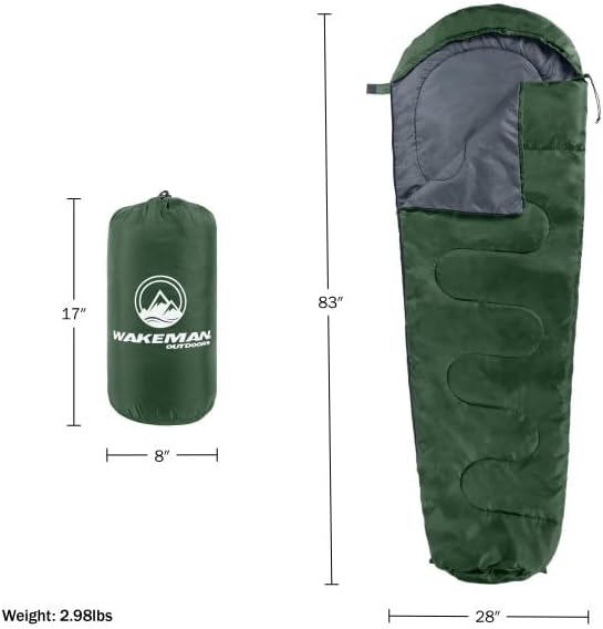Mummy Sleeping Bag - Adult Cold Weather Sleeping Bag Rated to 25°F - Waterproof with Drawstring Hood - Camping Equipment by Wakeman Outdoors