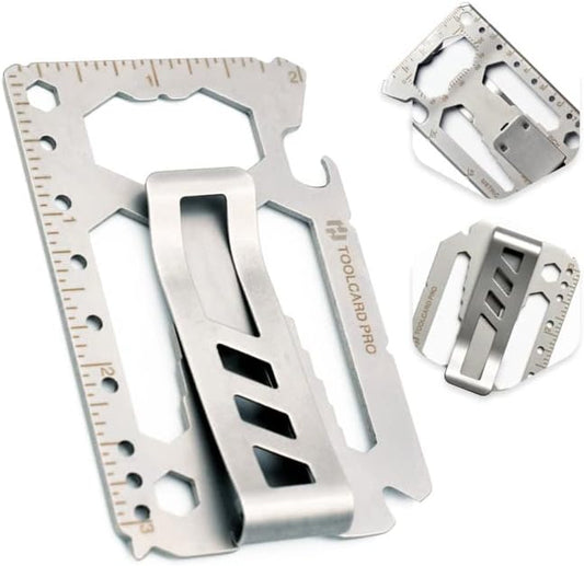 Multitool Card - Credit Card Multitool - Wallet Size Slim, Minimalist, Stainless Steel - Multipurpose Survival Card With Can Opener, Screwdrivers, Wrench, Ruler, Money clip by Hayvenhurst