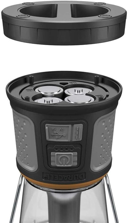 Duracell - 2000 lumens LED flashlight with 360° and 180° illumination for camping, fishing and emergency use, 6 light modes and 3 power supplies available for charging, 1654528