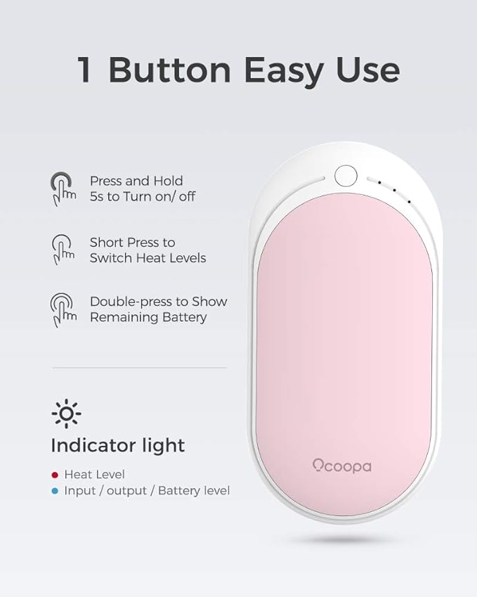 OCOOPA Hand Warmers Rechargeable, 1 Pack 5200mAh Electric Portable Pocket Heater, Heat Therapy Great for Raynauds, Hunting, Golf, Camping, Women Mens Gifts