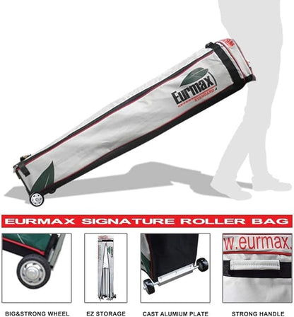 Eurmax USA Patented 10x10 Pop Up Canopy Tent Party Tent Commercial Instant Canopies Shelter with Heavy Duty Roller Bag,Bonus 4 Sand Bags (Dark Black)