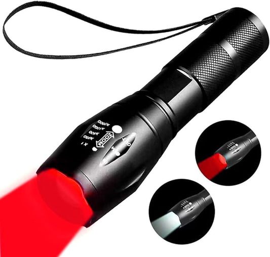 Rechargeable Red Light Flashlight， 2 in 1 White Lights and LED Red Light，2 Modes,Outdoor Variable Focus Portable Red Light Mini Flashlight.