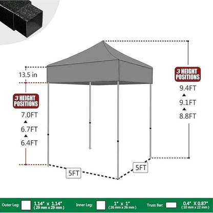 Eurmax USA 5'x5' Pop Up Canopy Tent Commercial Instant Canopies with Heavy Duty Roller Bag,Bonus 4 Sand Weights Bags (Burgundy)