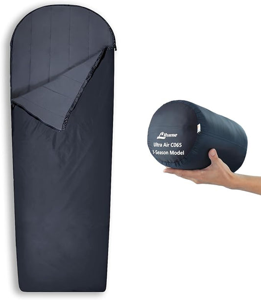 Litume Compact Velvet Lined Sleeping Bag, Lightweight Three Season Sleeping Bag, Water Repelling Sack for Warm and Cold Weather, Comfortable, Backpacking, Hiking, Camping, Traveling