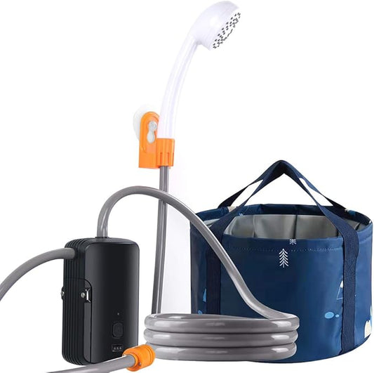 Portable Camping Shower Set, Built-in 4400mAh,USB Rechargeable Waterproof Battery Shower Pump+Collapsible Bucket for Family Camp Hiking Backpacking Travel Beach Pet Flowering, Outdoor Water System