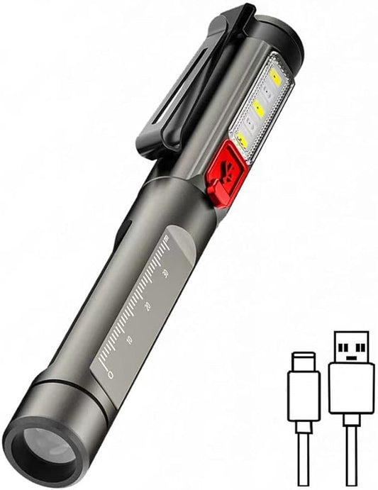 ALONEFIRE P31 Mini Flashlight 3 Light Sources Bright Pocket Type-C USB Rechargeable Waterproof Multifunction Portable LED Pen Long Battery Life with Clip, Built-in Battery for EDC Carry, Hiking