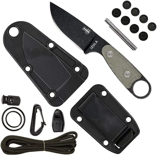 ESEE Black Izula w/Micarta Handles, Molded Polymer Sheath, and Survival Kit