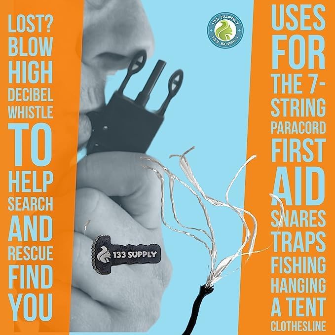 Adjustable Paracord Bracelet Compass Hiking Survival Whistle Loud, Emergency Fire Starter Kit, Camping Accessories Fishing Hunting EDC Backpacking Gear, Tactical Survival Gear and Equipment