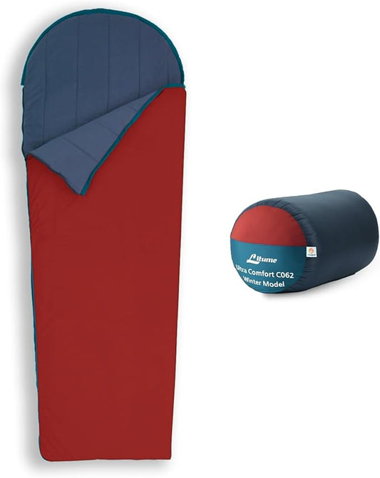 Litume Compact Velvet Lined Sleeping Bag, Lightweight Three Season Sleeping Bag, Water Repelling Sack for Warm and Cold Weather, Comfortable, Backpacking, Hiking, Camping, Traveling