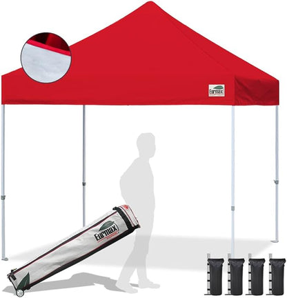 Eurmax USA Standard 10x10ft Patio Pop Up Canopy Tent for Outdoor Events Commercial Instant Canopies with Heavy Duty Roller Bag,Bonus 4 Canopy Sand Bags(Silver Coating Top,Red)