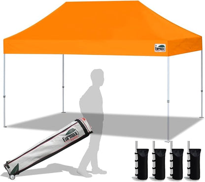 Eurmax USA 10'x15' Pop Up Canopy Tent Commercial Instant Canopies with Heavy Duty Roller Bag,Bonus 4 Sand Weights Bags (Orange)